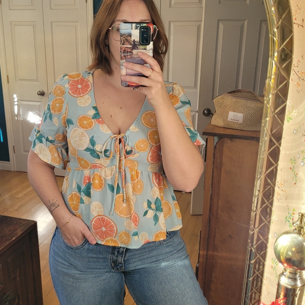 June & Hudson Citrus Print Blouse